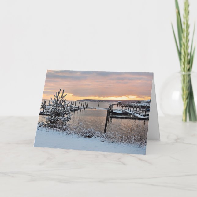Cartão De Festividades Winter Sunrise sobre Plymouth, Porto MÃE (Frente)