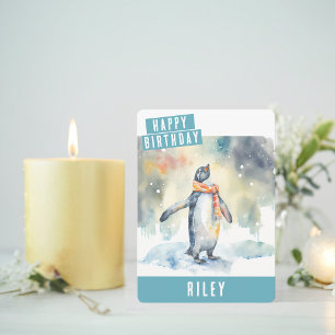 Cartão De Festividades Winter vibes Penguin Birthday Card