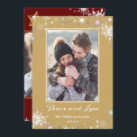 Cartão De Festividades Winter Wonderland Red Dourado Peace and Love 2 Fot<br><div class="desc">Winter Wonderland Red Dourado Peace and Love 2 Photo Holiday Card</div>