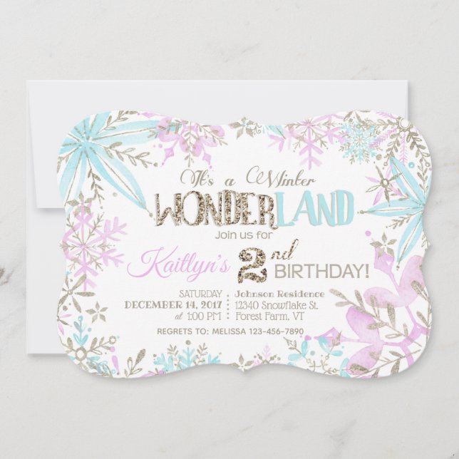 Cartão De Festividades Winter Wonderland Snowflakes Sparkle Birthday (Frente)