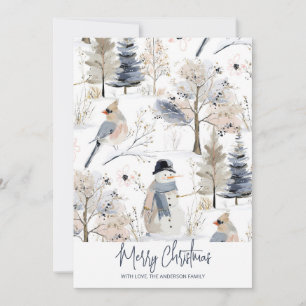 Cartão De Festividades Winter Wonderland Snowman e Bird Pattern