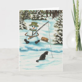 Cartão De Festividades Winter Wonders Snowman foi pescar em Bihrle