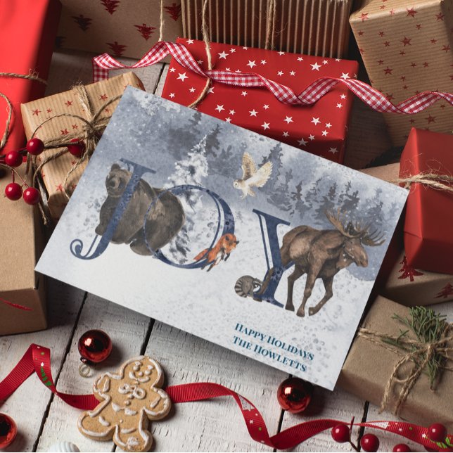 Cartão De Festividades Winter Woodland Wonderland JOY Snow (Criador carregado)
