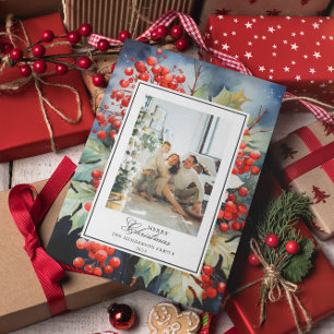 Cartão De Festividades Winterberry Botanical Watercolor Foto de Natal