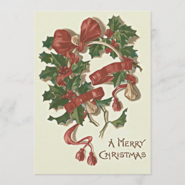 Cartão De Festividades Winterberry vermelho da fita do Wishbone do (Frente)