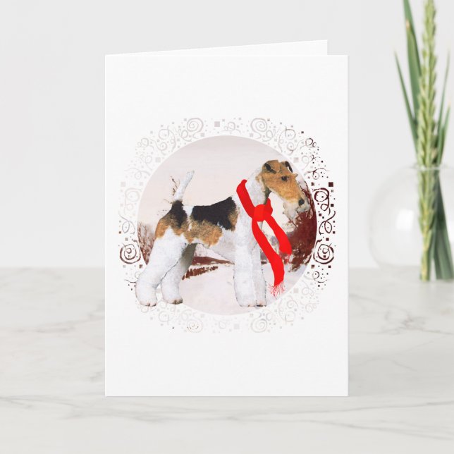 Cartão De Festividades Wire Fox Terrier Inverno (Frente)