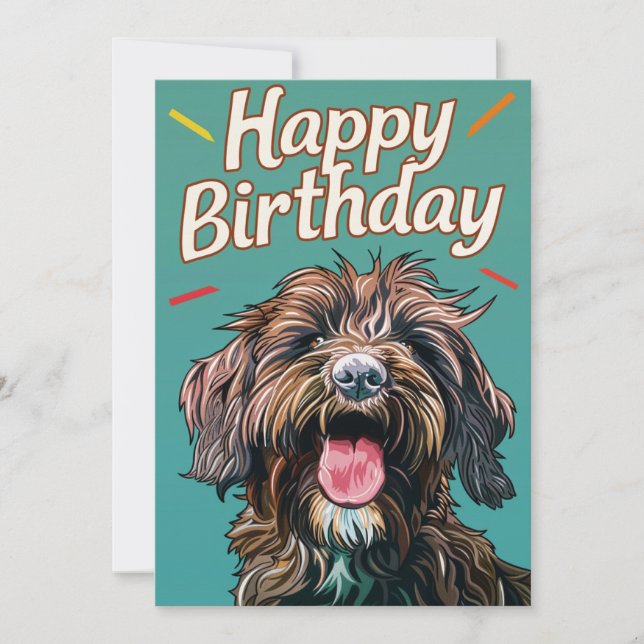 Cartão De Festividades Wirehaired Pointing Griffon Happy Birday (Frente)