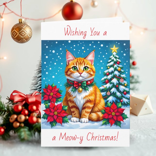 Cartão De Festividades Wishing You a Meow-y Christmas | Personalized (Criador carregado)