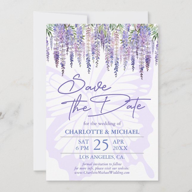 Cartão De Festividades Wisteria Summer Garden Weding the Date Card (Frente)