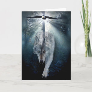 Cartão De Festividades Wolf & Eagle Wildlife Support Blank Greeting-card
