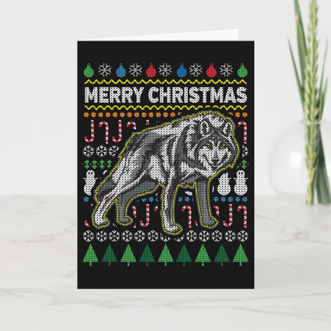 Cartão De Festividades Wolf Ugly Christmas Sweater (Frente)