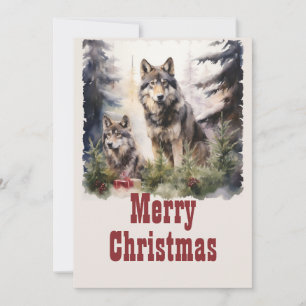 Cartão De Festividades Wolf Watercolor de Natal