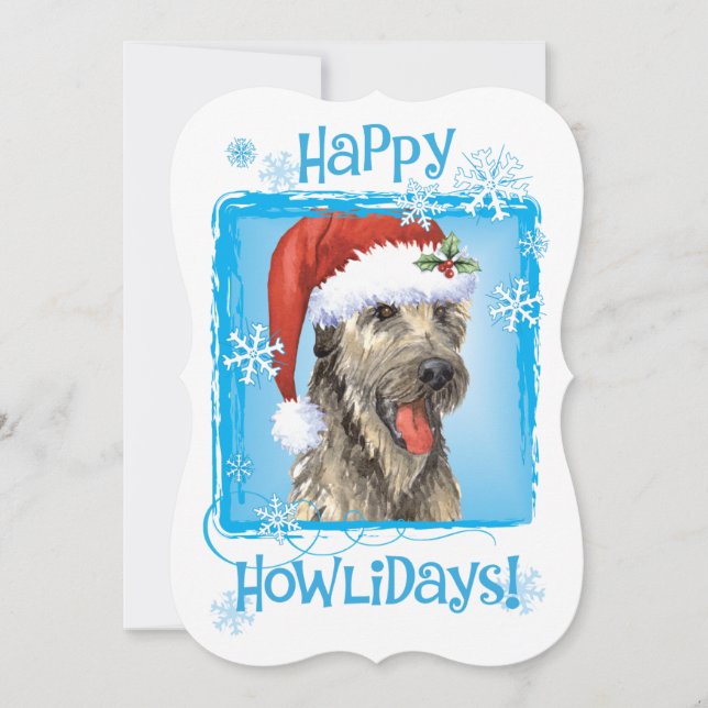 Cartão De Festividades Wolfhound irlandês feliz de Howlidays (Frente)