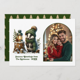 Cartão De Festividades Woodland Badger Cozy Forest Christmas Magic Photo