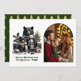 Cartão De Festividades Woodland Bear Family Cozy Forest Christmas Photo