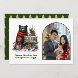 Cartão De Festividades Woodland Bear Rustic Forest Christmas Magic Photo