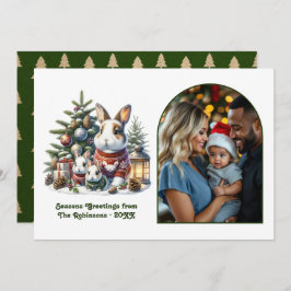 Cartão De Festividades Woodland Bunny Family Cozy Forest Christmas Photo