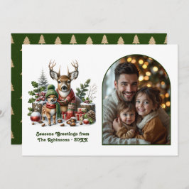 Cartão De Festividades Woodland Deer Family Cozy Forest Christmas Photo
