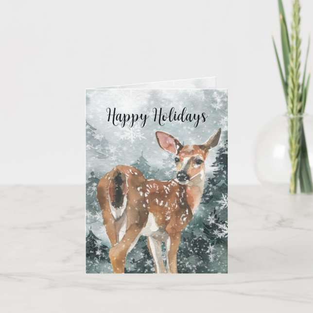 Cartão De Festividades Woodland Forest Reindeer Doe Happy (Frente)