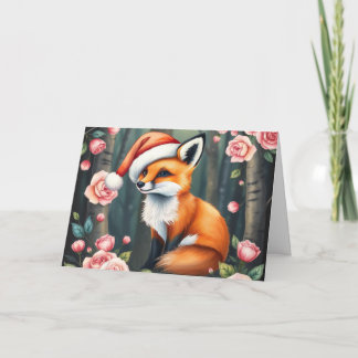 Cartão De Festividades Woodland fox in Christmas hat holiday card