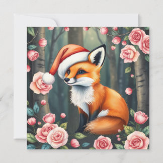 Cartão De Festividades Woodland fox in Christmas hat holiday card