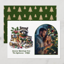 Woodland Raccoon Family Rustic Forest Christmas