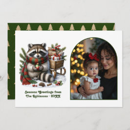 Cartão De Festividades Woodland Raccoon Seasons Greeting Rustic Christmas