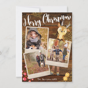 Cartão De Festividades Woodland Reindeer 3-Foto Natal personalizado
