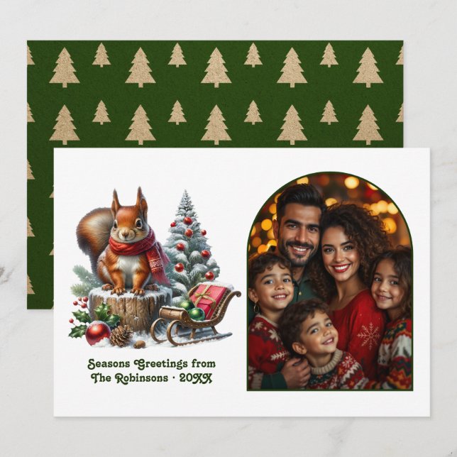 Cartão De Festividades Woodland Squirrel Festive Forest Christmas Photo (Frente/Verso)