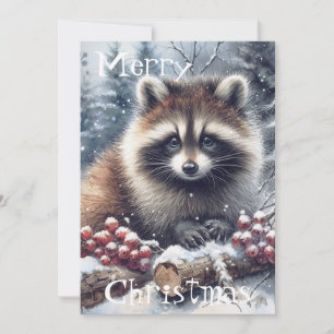 Cartão De Festividades Woodland Winter Raccoon Christmas Watercolor