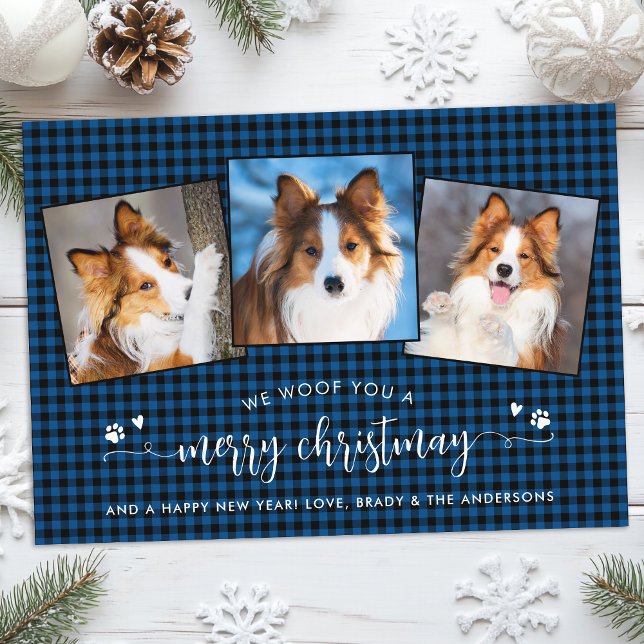 Cartão De Festividades Woof You Feliz Natal Personalizado Colagem de Foto (Criador carregado)