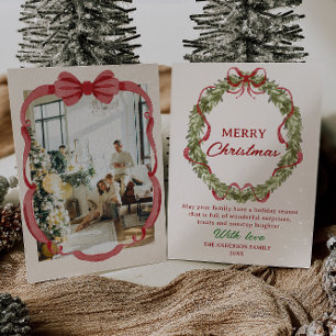 Cartão De Festividades Wreath Arco Verde de Aquarela Foto de Natal