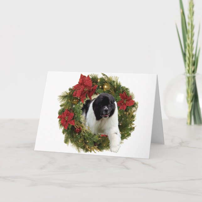 Cartão De Festividades Wreath de Natal Newf Landseer (Frente)