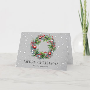 Cartão De Festividades Wreath Holly Berries Ornaments é Natal