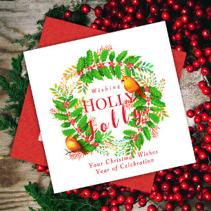 Cartão De Festividades Wreath Holly Jolly Family White
