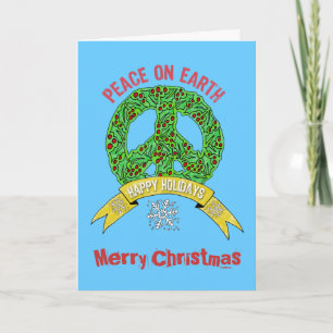 Cartão De Festividades Wreath Peace Sign- Peace on Earth Merry Christmas