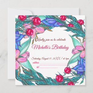 Cartão De Festividades Wreath Watercolor desenho Feliz Aniversário