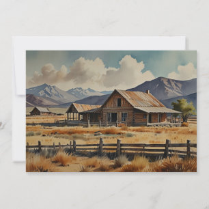 Cartão De Festividades WWestern Homestead Ranking Watercolor Fazenda Pain