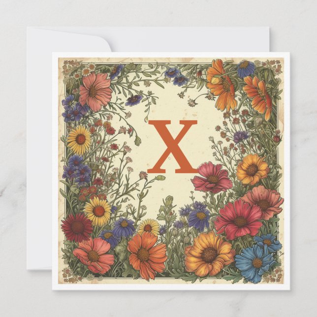 Cartão De Festividades "X" Trinidad Orange: Bloom e Monograma (Frente)