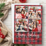 Cartão De Festividades Xadrez 4 Fotografias do Diário Moderno<br><div class="desc">Feriados Felizes nas Festas 4 Cartões com fotos da Caligrafia Moderna - Xadrez de Buffalo Vermelho</div>