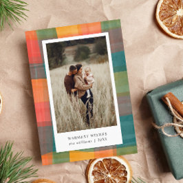 Cartão De Festividades Xadrez Aquarelado | Verde Laranja 2 Foto 