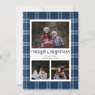 Cartão De Festividades Xadrez Azul Múltiplas Fotos