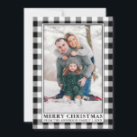Cartão De Festividades Xadrez Branca Negra Buffalo Feliz Natal<br><div class="desc">Moderno Trendy Rustic Black & White Buffalo Family Foto da família de Xadrezes de Buffalo Branca Feliz Cartão de Natal</div>