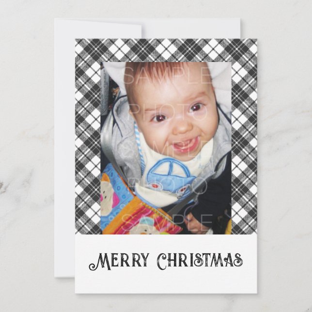 Cartão De Festividades Xadrez branca-negra de tartã de inverno (Frente)