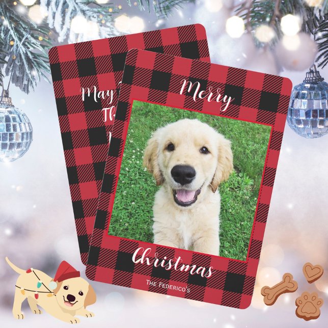Cartão De Festividades Xadrez Buffalo Feliz Natal Uma Foto (Zazzle Buffalo Plaid Merry Christmas One Photo Holiday Card)