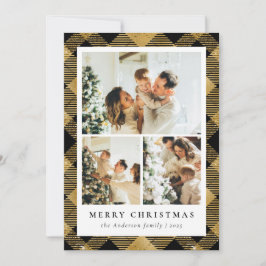 Cartão De Festividades Xadrez clássica e colagem fotográfica Natal Dourad