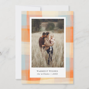 Cartão De Festividades Xadrez de Aquarela   Laranja Creme Azul