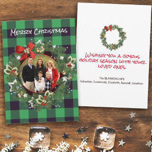 Cartão De Festividades Xadrez de Buffalo Personalizada Foto de Natal Feli