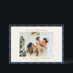 Cartão De Festividades Xadrez de Buffalo Retroativa Marinho Padrão de Tar<br><div class="desc">Padrão de Tartan da Xadrez de Buffalo em Marinho Azul e Cartão de Feriado Preto</div>