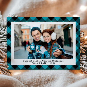 Cartão De Festividades Xadrez de Buffalo Rustic Personalizada Foto Turquo